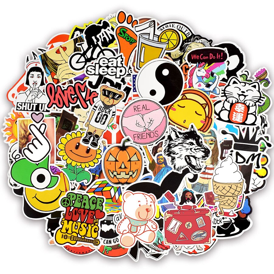 500pcs Random Mixed Sticker Graffiti Funny Rock Anime JDM Stickers for Kids Suitcase Laptop Car Fridge Motor Bicycle Sticker