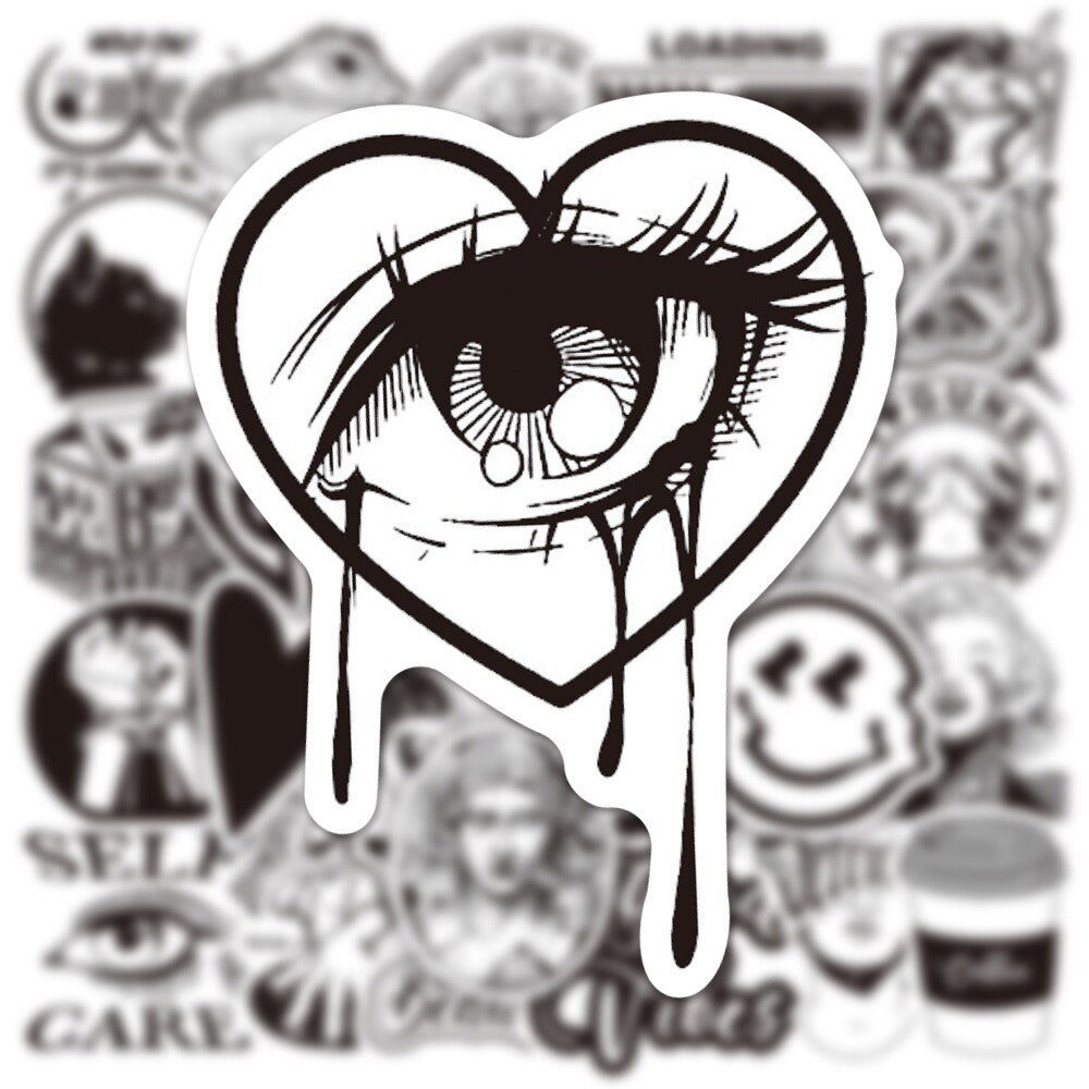 10/30/50PCS Black and White INS Style Art Plaster Sticker DIY Phone Laptop Luggage Skateboard Graffiti Decals Fun for Kid
