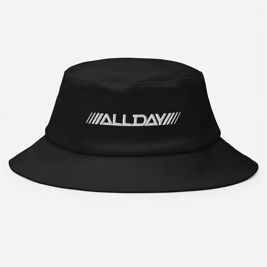 Black Bucket Hat With White Embroidery