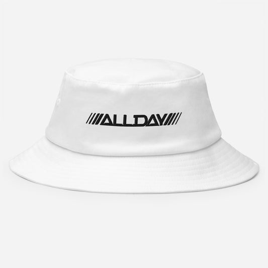 White Bucket Hat With Black Embroidery