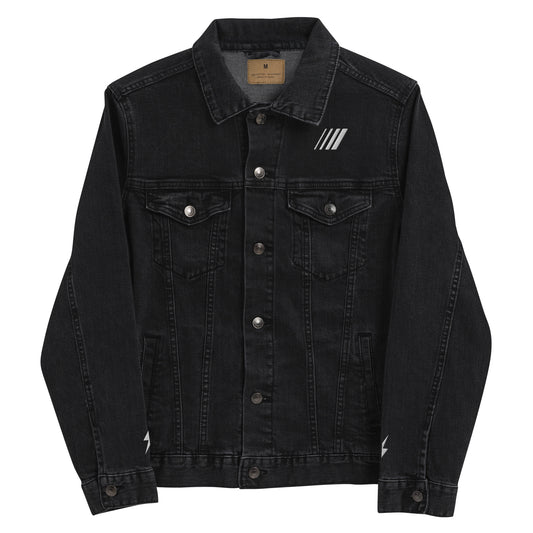 All Day Denim Jacket Black With White Embroidery