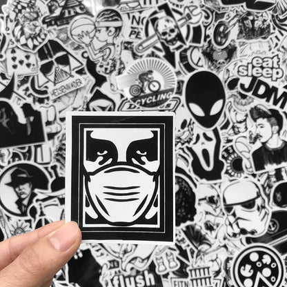 AQK 120Pcs Cool Black White Motorcycle Stickers Graffiti Bomb Decals Sticker Pack DIY Skateboard Luggage Laptop Bike Guitar Car