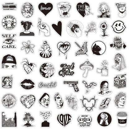 10/30/50PCS Black and White INS Style Art Plaster Sticker DIY Phone Laptop Luggage Skateboard Graffiti Decals Fun for Kid