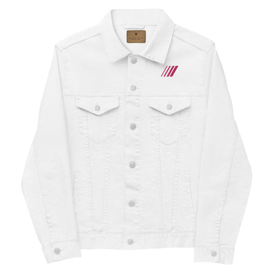 All Day Denim Jacket White With Pink Embroidery